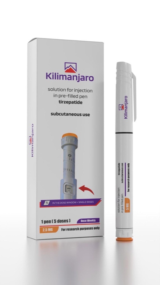 Kilimanjaro 2.5 mg tirzepatide pen and box, orange